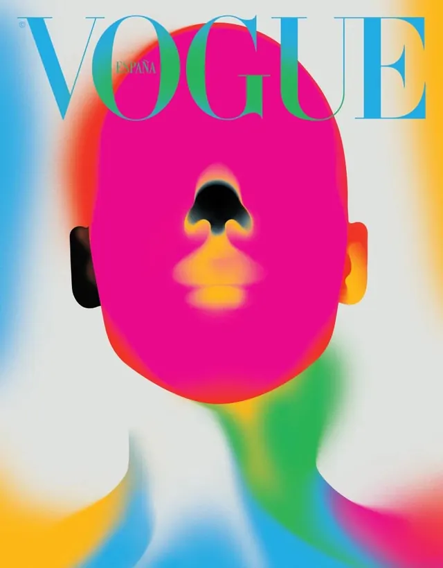 Abstract Portrait with Vogue Wordmark, maximalist, playful, vibrant