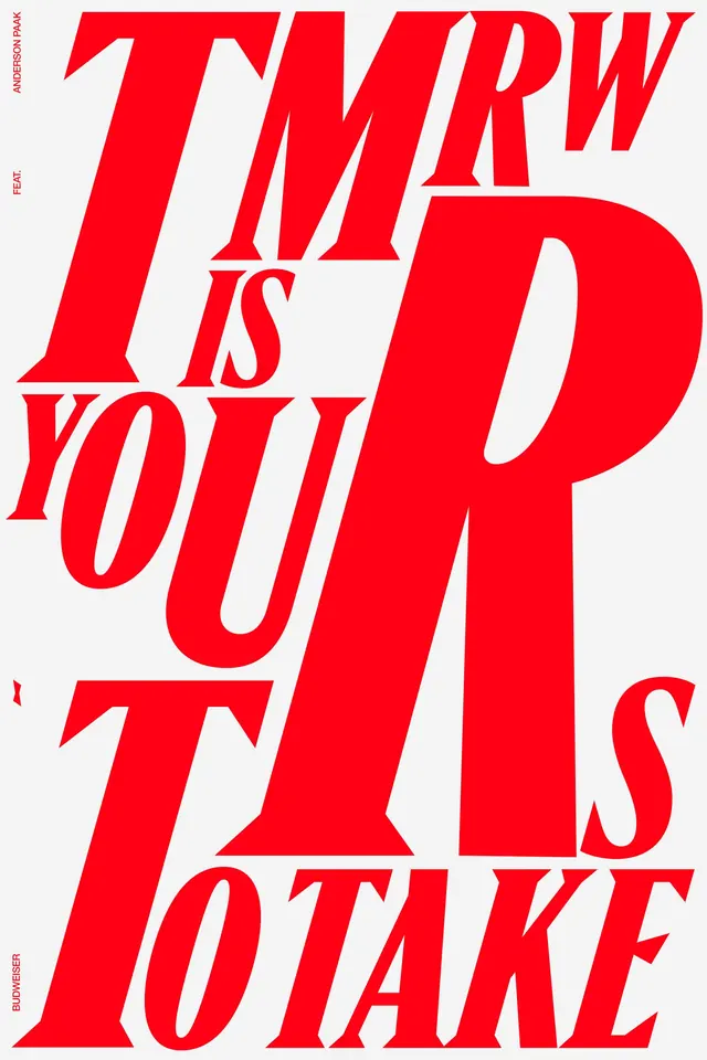 TMRW IS YOUR TURN TAKE, brutalist, maximalist, high-contrast