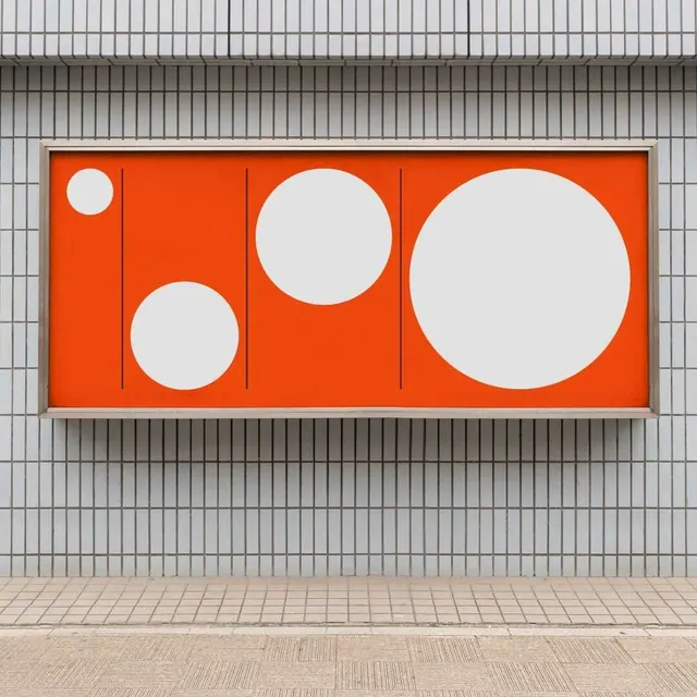 Orange mural with geometric white circles, minimal, geometric, light
