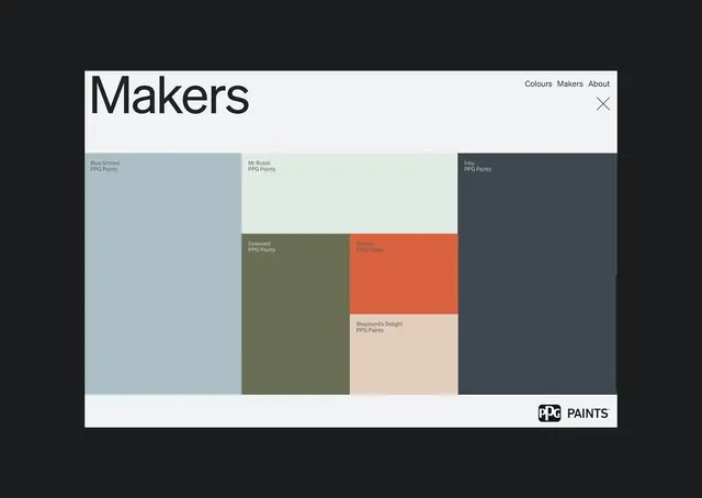 Paint product color swatch palette grid, corporate-clean, minimal, light