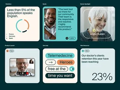 Healthcare service card grid with rounded corners, minimal, flat, cool