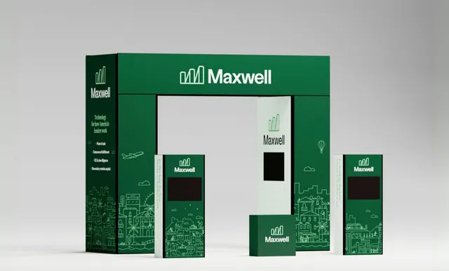 Maxwell brand packaging system, minimal, corporate-clean, dark
