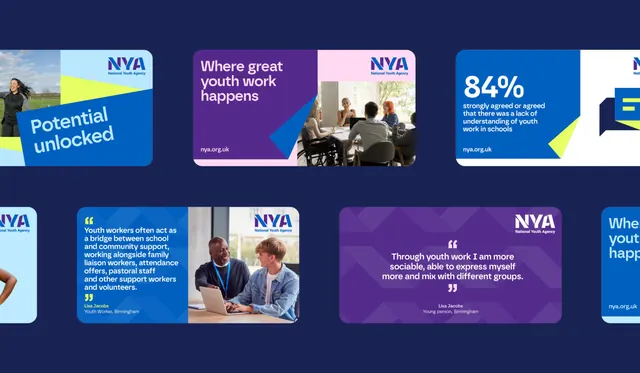 NYA youth programme modular carousel design, corporate-clean, flat, dark