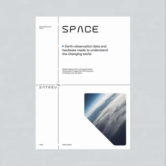 Earth-observation brand presentation with satellite landscape, minimal, corporate-clean, light