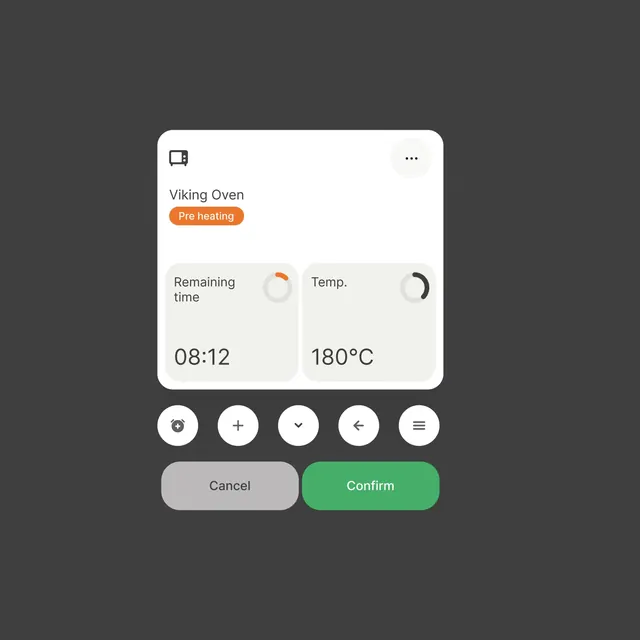 Smart oven control card UI, minimal, light
