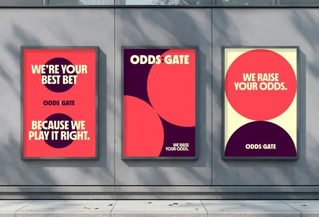 Odds Gate triptych outdoor posters, geometric, warm
