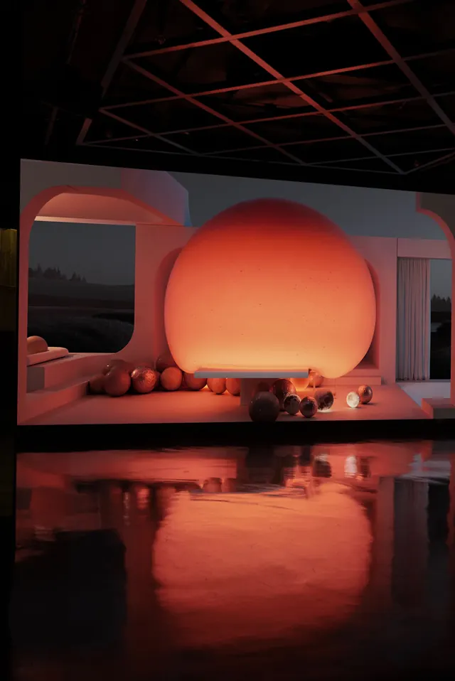 Spherical Glowing Installation, minimal, dark-mode, dark