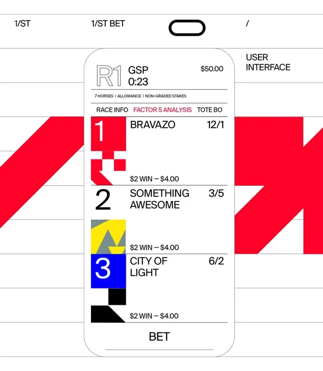 Sports betting app odds card interface, minimal, technical, high-contrast