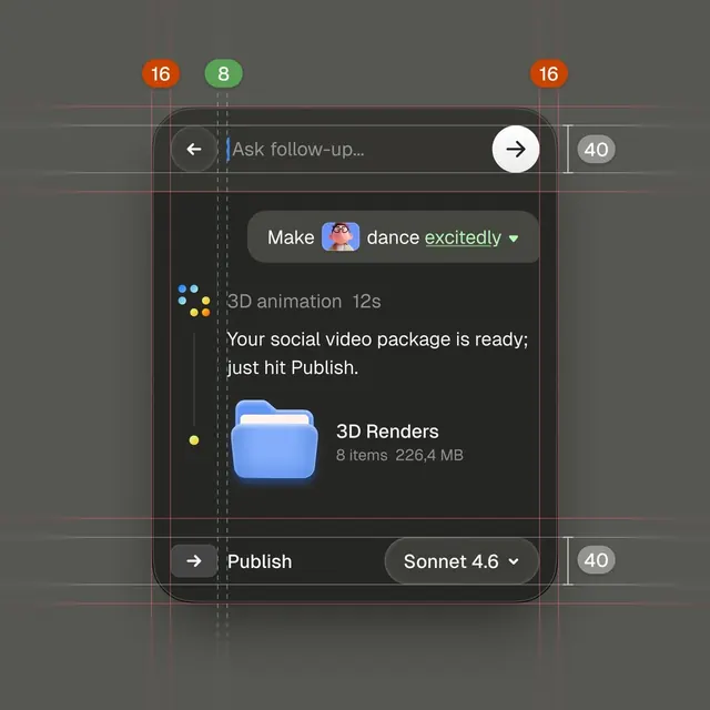 Dark-mode video production UI with animation overlay, dark-mode, minimal, dark
