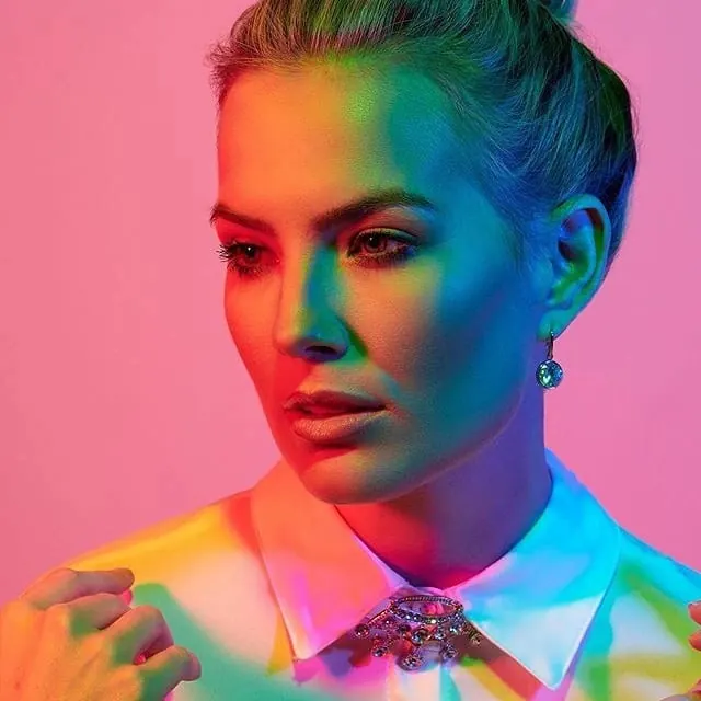 Neon Portrait with Jewelry, gradient-heavy, vibrant