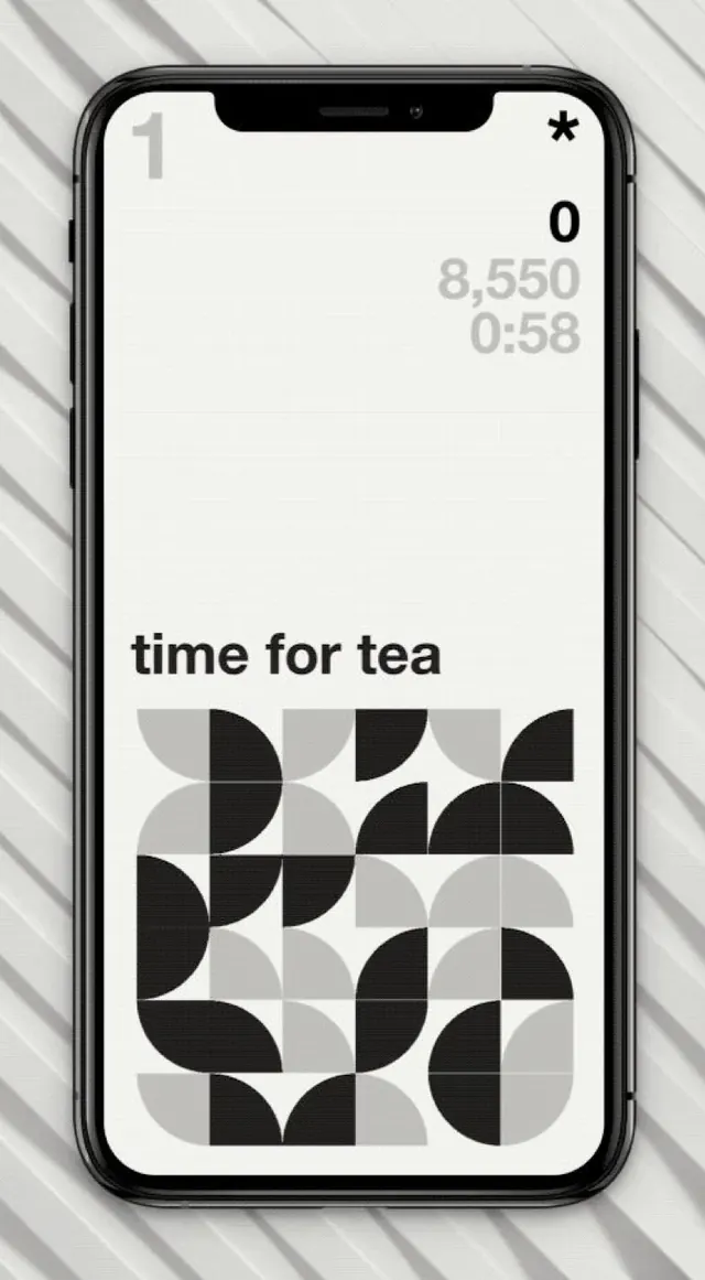 Tea timer mobile UI with geometric pattern, minimal, geometric, dark