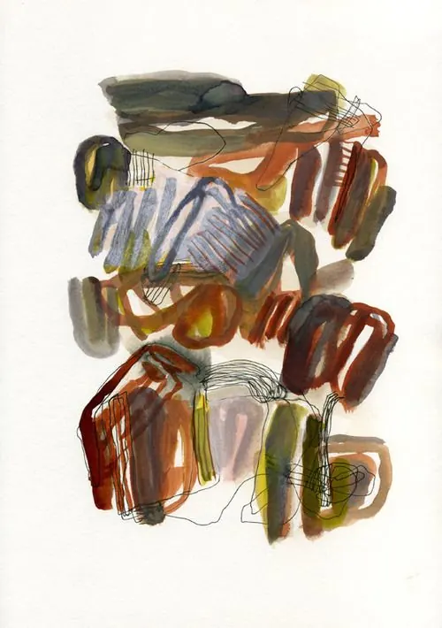 Abstract expressionist brushwork study, organic, illustrated, warm