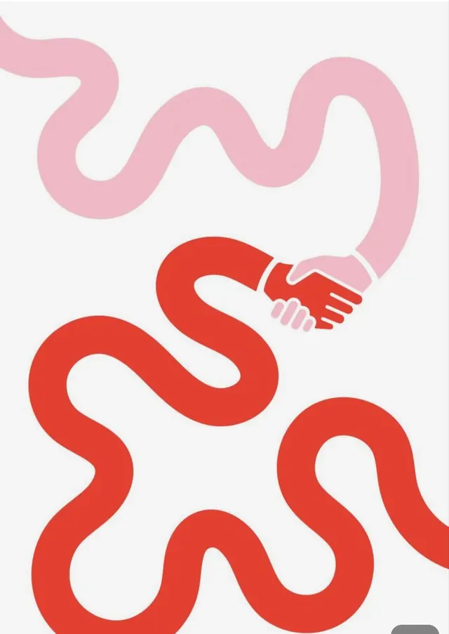 Wavy ribbon forms with embedded handshake gesture, organic, playful, vibrant