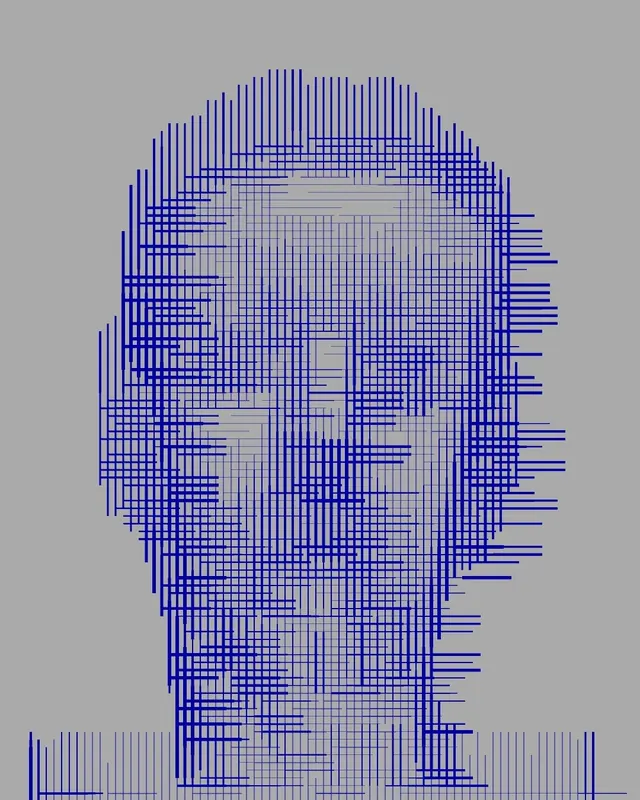 Blue Line-Art Portrait, minimal, technical, high-contrast