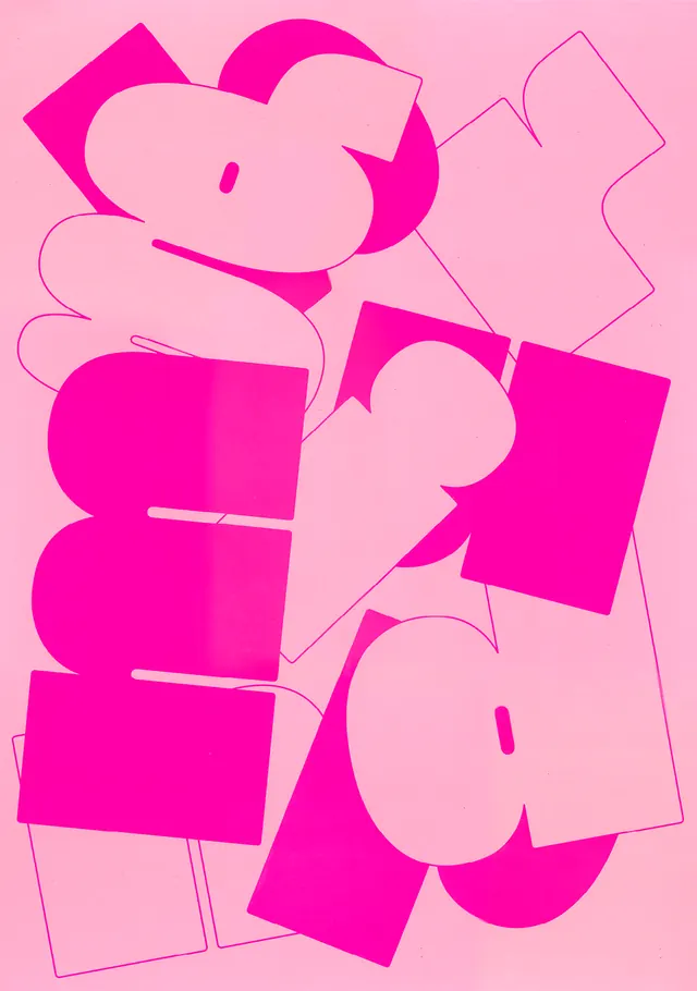Abstract Pink Typography Composition, neo-brutalist, maximalist, vibrant