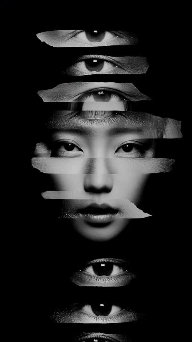 Abstract Facial Deconstruction, monochrome, brutalist, monochrome
