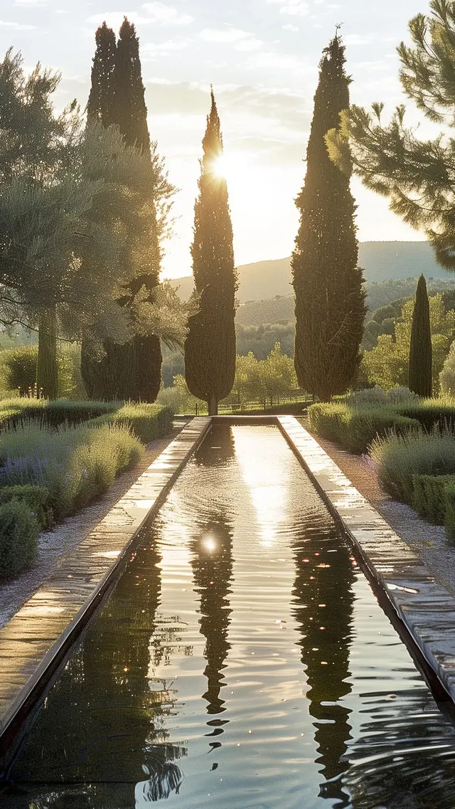 Reflective Water Garden Path, photographic, organic, warm