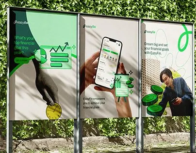 Fintech wealth-app outdoor campaign, minimal, corporate-clean, light