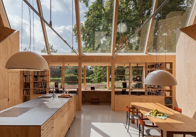 Modern Wood and Glass Interior, minimal, light-mode, light