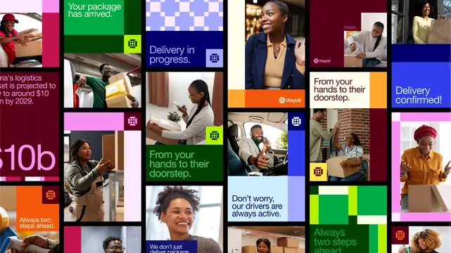 Delivery service grid moodboard, photographic, corporate-clean, vibrant