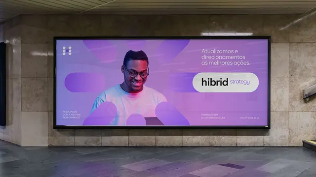 Hybrid Strategy branded display campaign, corporate-clean, gradient-heavy, light