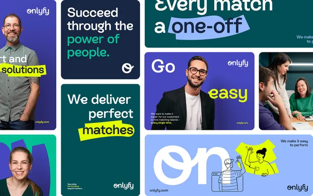 Onlyfy brand marketing cards, flat, corporate-clean, vibrant