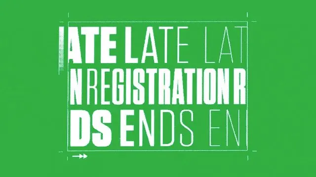 Stencil-style deadline announcement in neon green, minimal, technical, light