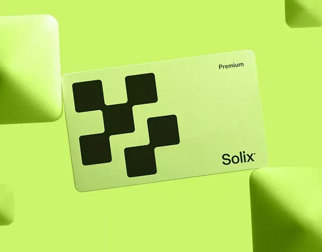 Solix premium card membership visual, geometric, corporate-clean, light