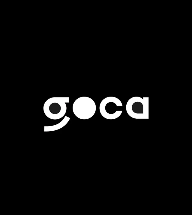 Goca wordmark with circular cutout, minimal, geometric, dark