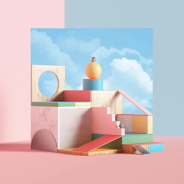 3D Geometric Abstract Composition, 3d-render, abstract, vibrant
