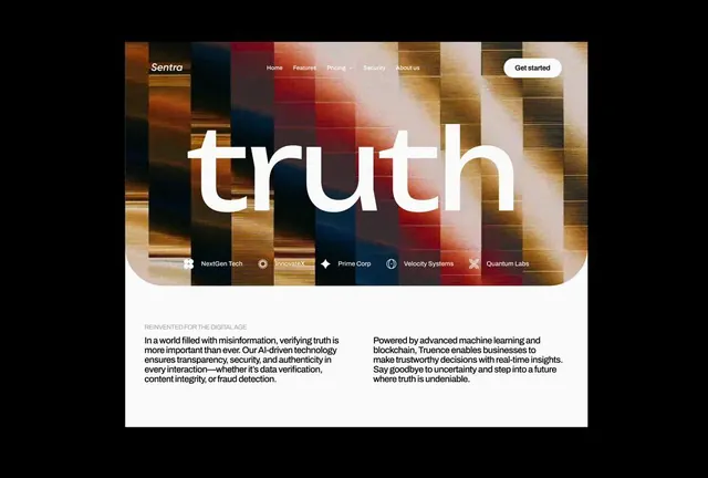 Truth platform marketing hero with gradient overlay, corporate-clean, gradient-heavy, warm