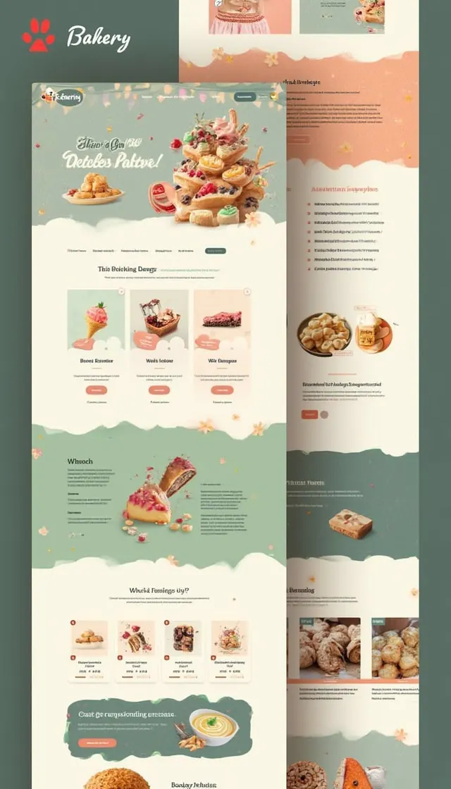 Bakery brand deck with wavy dividers and food photography, organic, illustrated, light
