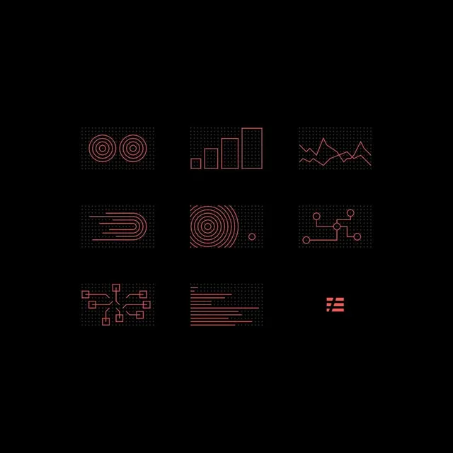 Data analytics icon set in copper line art, minimal, line-art, dark