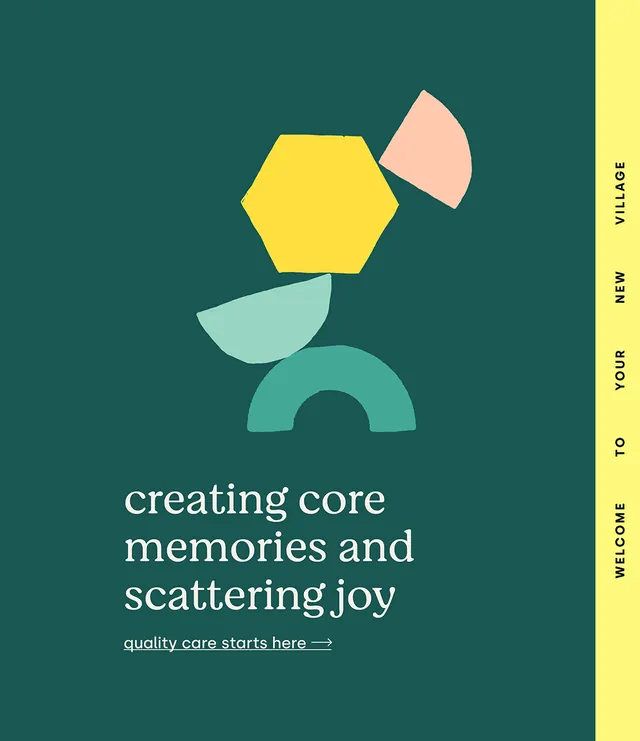 Memory care brand identity with stacked abstract shapes, organic, geometric, warm