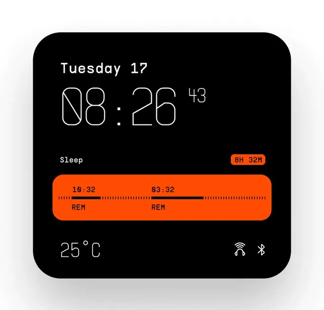 Dark wearable-tech sleep-tracker display interface, dark-mode, minimal, dark