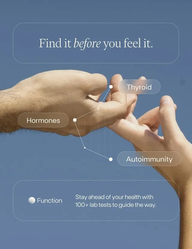 Function health diagnostics infographic, minimal, photographic, light