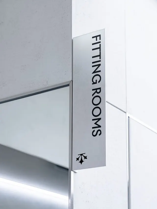 Fitting Room Signage, minimal, corporate-clean, monochrome