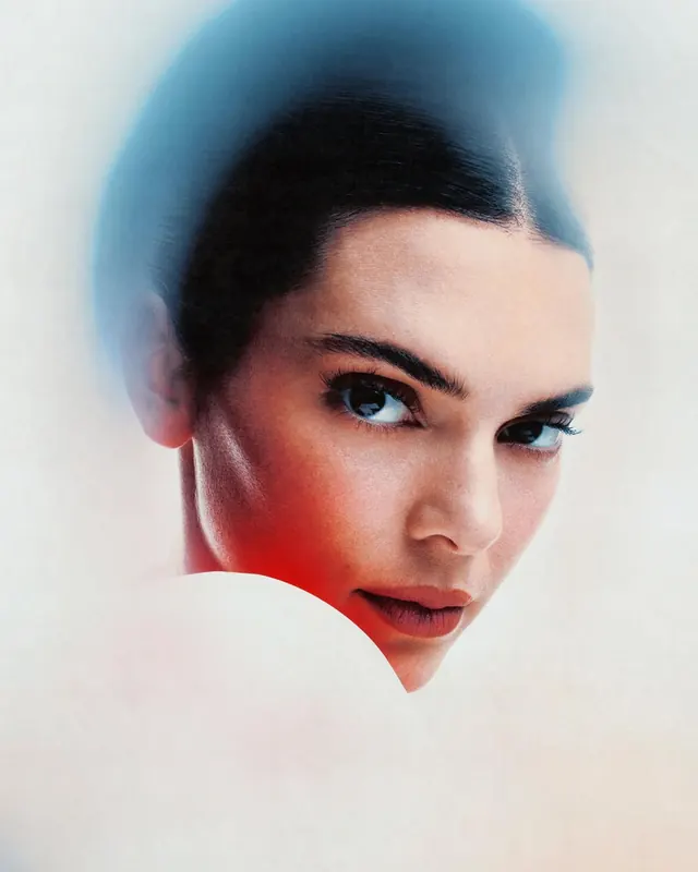Close-up Portrait with Color Overlay, minimal, photographic, high-contrast