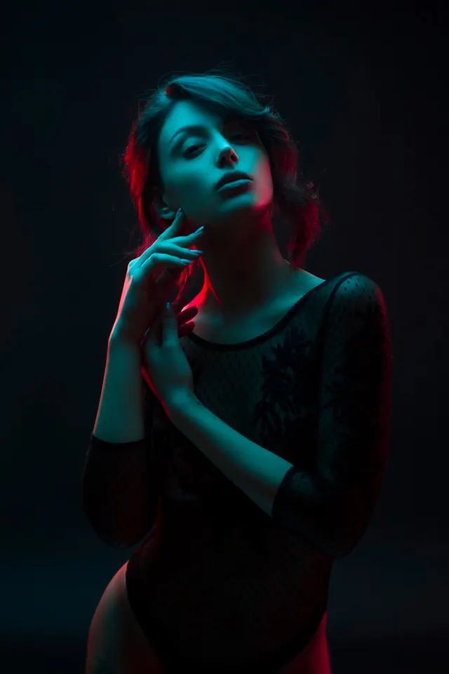 Cinematic Portrait with Neon Lighting, dark-mode, photographic, dark