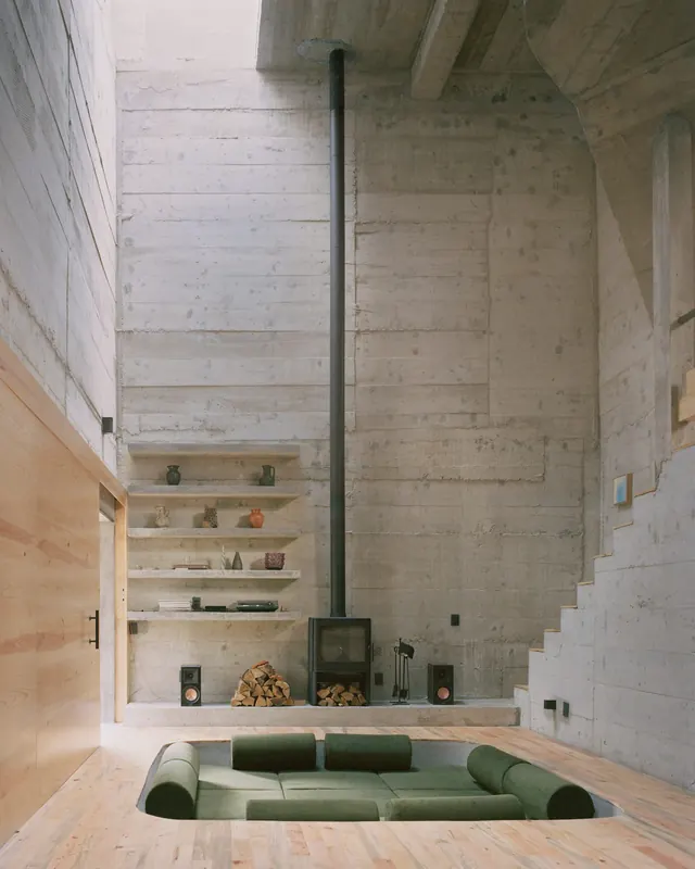 Minimalist Concrete Interior with Pool, minimal, brutalist, muted