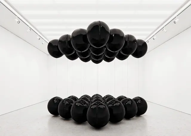 Black Spheres in White Gallery, minimal, 3d-render, monochrome