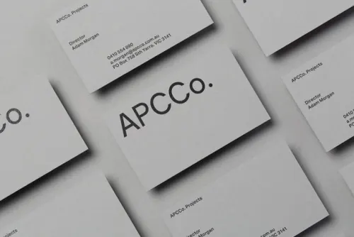 APCCO Identity Mockup, minimal, corporate-clean, monochrome