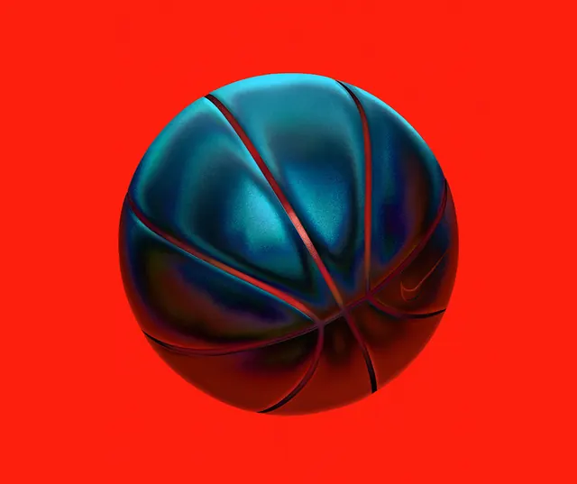 3D Metallic Sphere on Red, 3d-render, abstract, vibrant