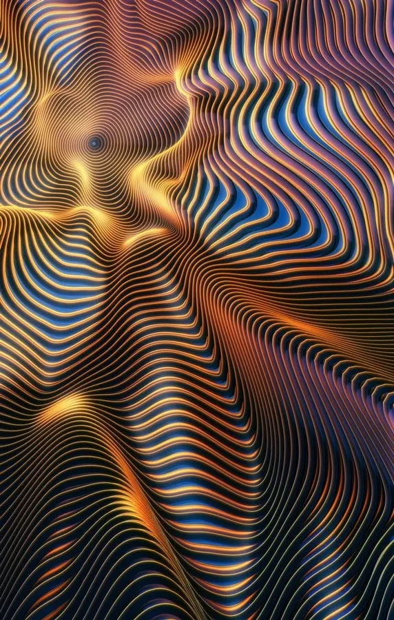 Liquid Metallic Wave Pattern, 3d-render, gradient-heavy, high-contrast