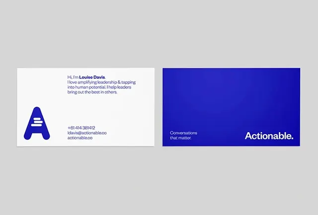 Actionable Identity System, corporate-clean, minimal, high-contrast