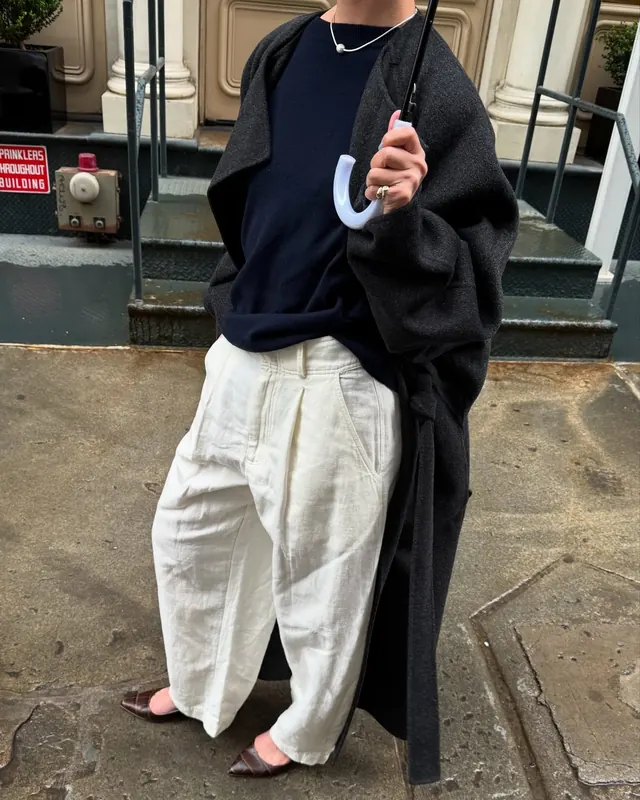Oversized layered monochrome street style, minimal, photographic, dark