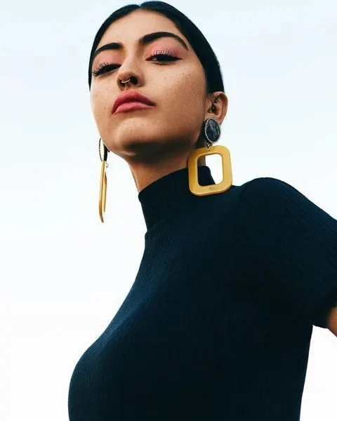 Portrait of Woman in Black Turtleneck, minimal, luxury, high-contrast