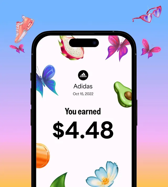 Adidas rewards notification mockup, light-mode, playful, light