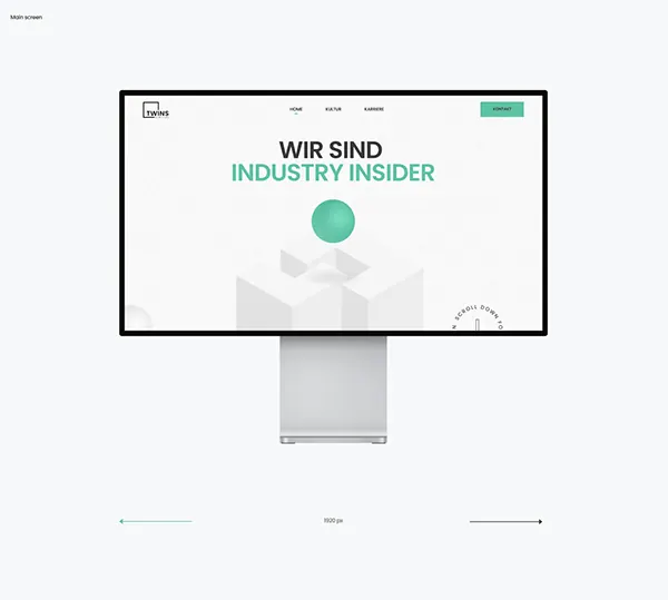 Desktop screen wireframe minimal mockup, minimal, corporate-clean, light