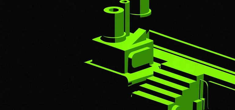 Isometric Neon Green 3D Graphic, neo-brutalist, geometric, high-contrast